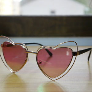 Retro Heart Shaped Sunglasses Gold Frames Pink
